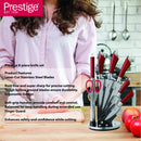 Prestige Kitchen Knife Set with Acrylic Knife Stand | Premium Kitchen Set with Clear Storage Block | Laser-cut Rust-free Stainless Steel Blade | PR57540 - Red