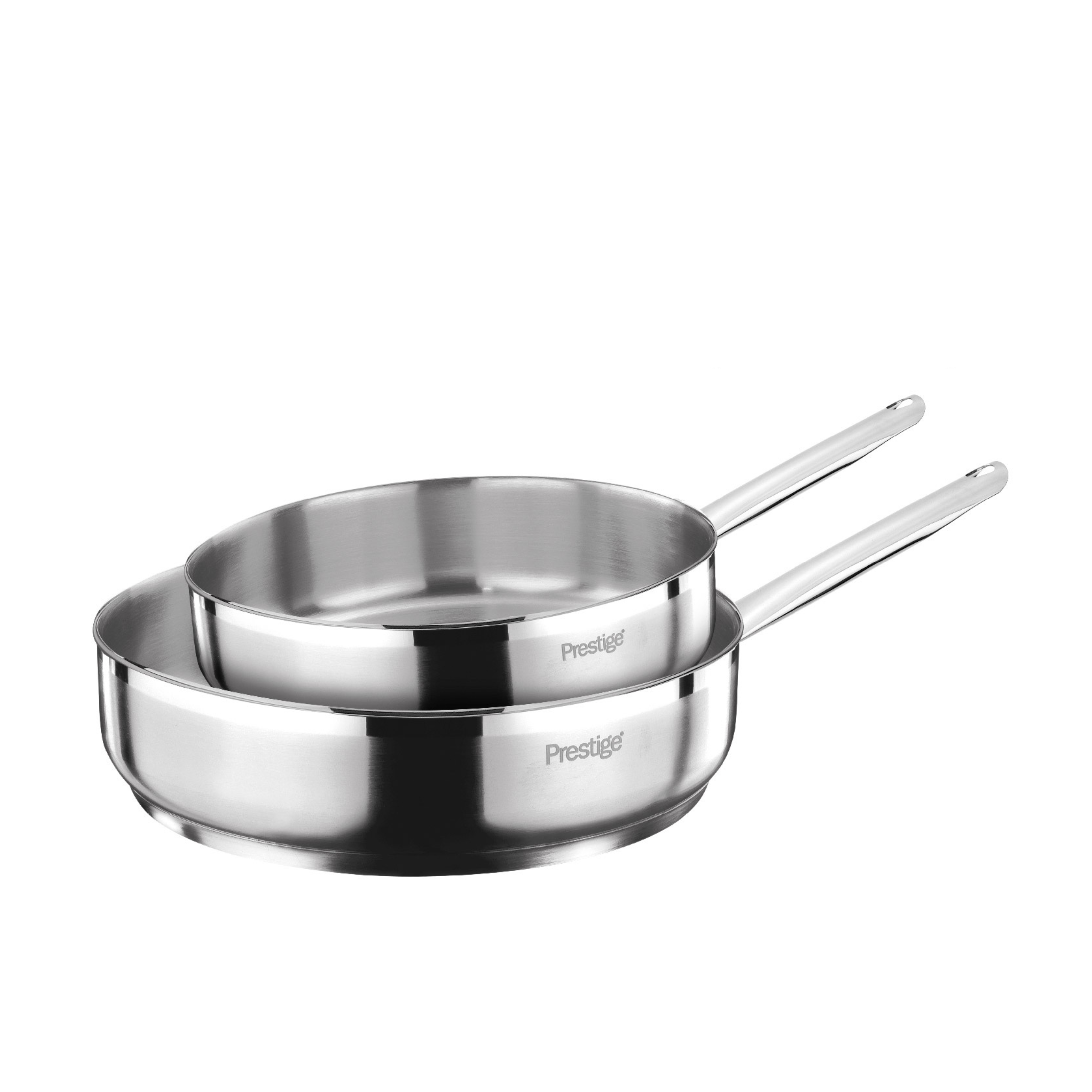 Prestige Stainless Steel Fry Pan 2Pcs Set | Induction Compatible Frying Pan Set 22cm + 26cm | Silver - PR80956