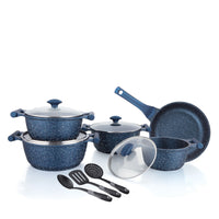 Prestige Essentials Granite 12 Piece Non-Stick Cast Aluminium Cookware sets | Induction Compatible Pots and Pans Set | Blue - PR80966