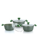 Prestige Essentials Pots and Pans Set | Granite 6 Piece Non-Stick Cast Aluminium Cookware set | Induction Base | Non Stick Cooking Set Combo | Green PR80968