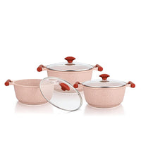 Prestige Essentials Pots and Pans Set | Granite 6 Piece Non-Stick Cast Aluminium Cookware set | Induction Base | Non Stick Cooking Set | Pink PR80969