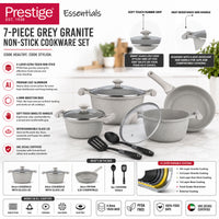 Prestige Essentials 7-Piece Grey Granite Set | Non-Stick Pots and Pans Set | Induction Compatible Cooking Set | PR80972