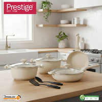 Prestige Essentials 9-Piece Off-White Granite Cookware Set | Non-Stick Pots and Pans Set | Induction Compatible Cooking Set | PR80975