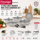 Prestige Essentials 9-Piece Grey Granite Cookware Set  | Non-Stick Pots and Pans Set | Induction Compatible Cooking Set |  PR80976