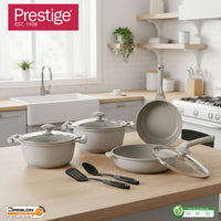 Prestige Essentials 9-Piece Grey Granite Cookware Set  | Non-Stick Pots and Pans Set | Induction Compatible Cooking Set |  PR80976