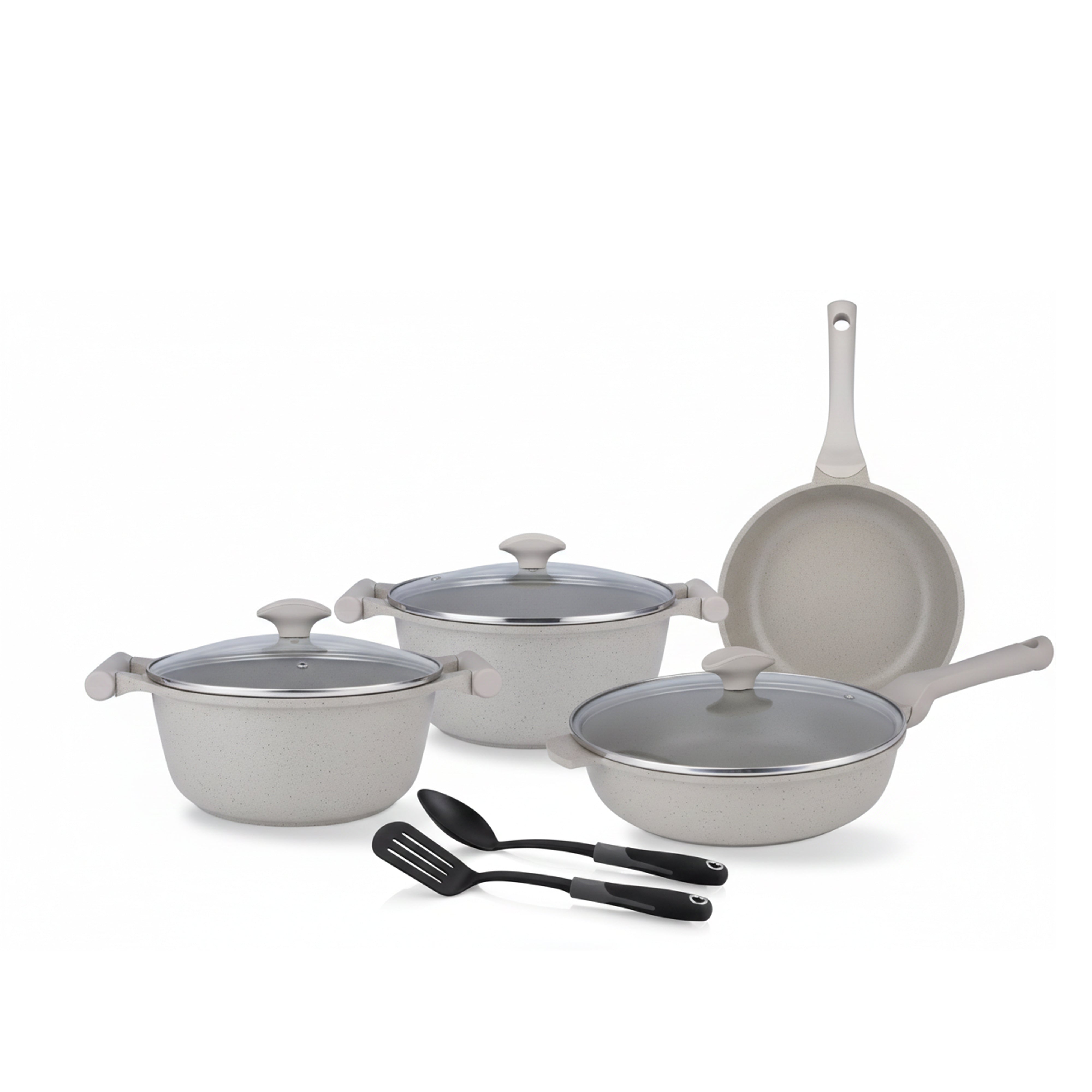Prestige Essentials 9-Piece Grey Granite Cookware Set  | Non-Stick Pots and Pans Set | Induction Compatible Cooking Set |  PR80976