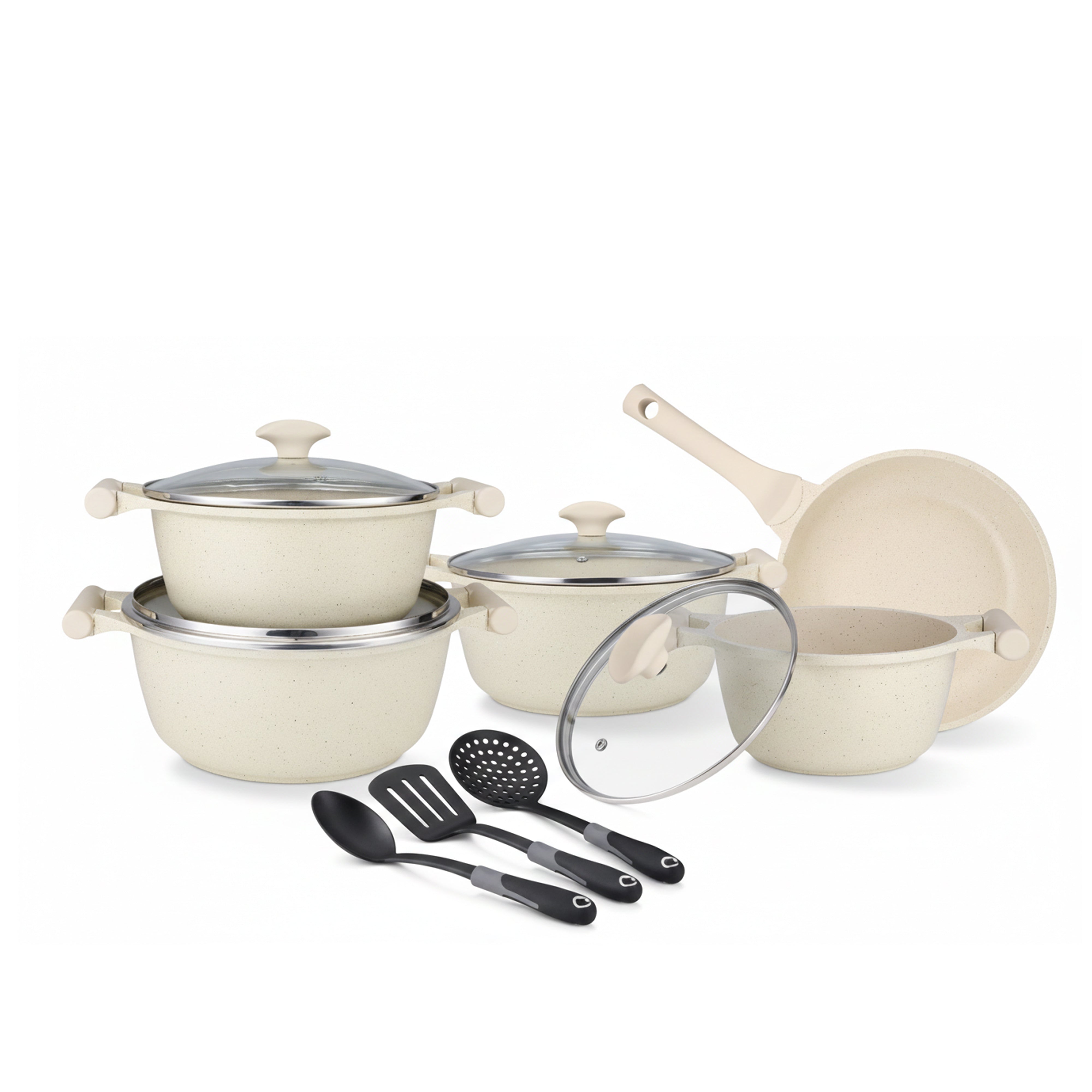 Prestige Essentials 12-Piece Off-White Granite Cookware Set | Non-Stic ...