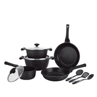 Prestige Essentials Nonstick Pots and Pans Set | Induction Cookware Set 11 Pieces | Non Stick Set Combo | Granite Cooking Set | Fry Pan Non Stick Combo Set | Black - PR80985