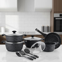 Prestige Essentials 9pcs Pots and Pans Set | Nonstick Cookware Sets | Granite Pots Set | Kitchen Induction Pots and Pans Cooking Sets | Pan Sets for Cooking | Black - PR80989