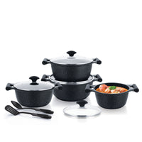 Prestige Essential 10 pcs Cookware Sets | Granite Coated Pots and Pans Set | Non-Stick Induction Compatible Cookware | Black - PR80997