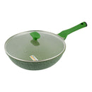 Prestige Essentials Wok Pan 28 Cm | Induction Compatible Non Stick Pan | Granite Coted Cooking Pot | Green - PR81116