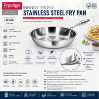Prestige Infinity Tri Ply Stainless Steel 30cm Fry Pan | Induction + all hob suitable | PR81184