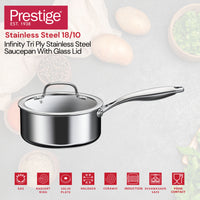 Prestige Infinity Tri Ply Stainless Steel 20cm Saucepan With Lid | Induction + all hob suitable | PR81188