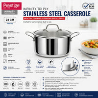 Prestige Infinity Tri Ply Stainless Steel 24cm Casserole With Lid | Induction + all hob suitable | PR81192