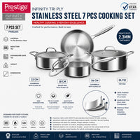 Prestige Tri Ply Stainless Steel 7 Pcs Cookware Set | Induction + all hob suitable | Pots and Pans Set | PR81200
