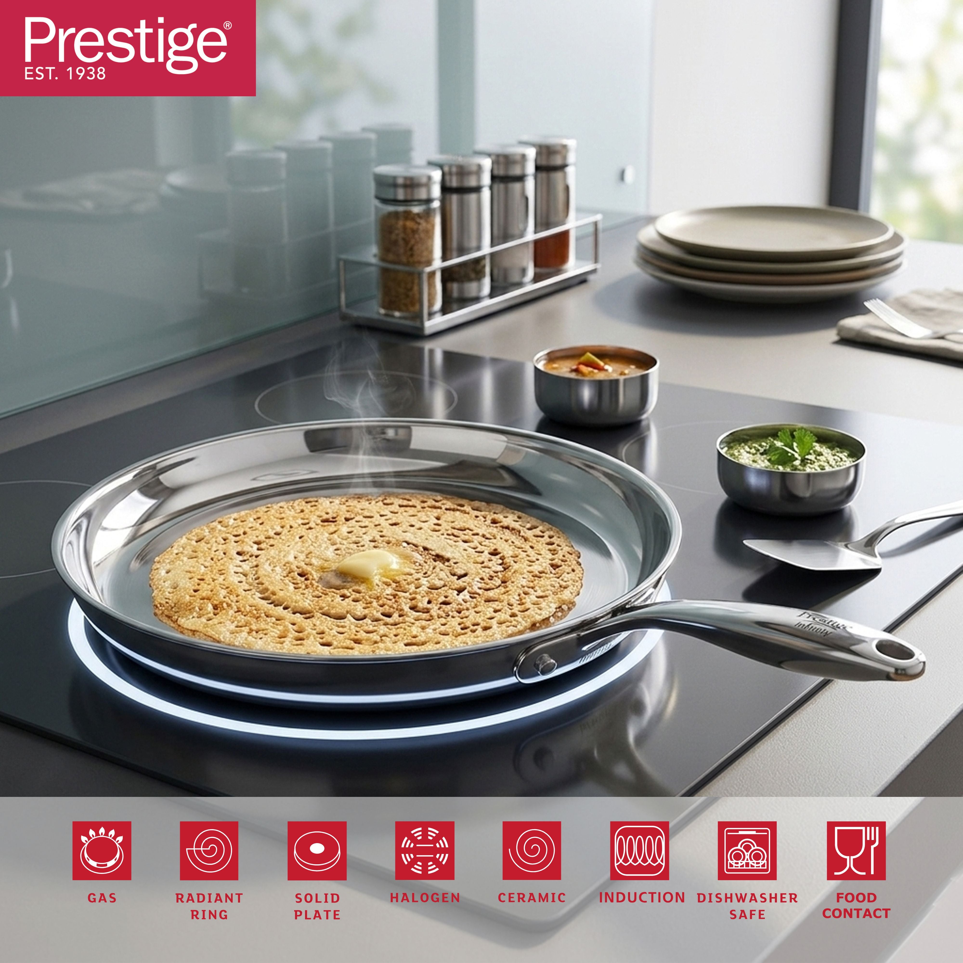 Prestige Infinity Tri Ply Stainless Steel 28cm Tawa | Induction + all hob suitable | PR81212