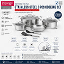Prestige Tri Ply Stainless Steel 9 Pcs Cooking Set | Induction + all hob suitable | Pots and Pans Set | PR81201