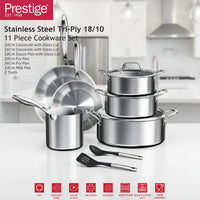 Prestige Tri Ply Stainless Steel 11 Pcs Cooking Set | Induction + all hob suitable | Pots and Pans Set | PR81202