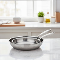 Prestige Tri Ply S/S Twin Frypan Set 24Cm / 28Cm Fry Pan | Induction + all hob suitable | Pots and Pans Set | PR81205