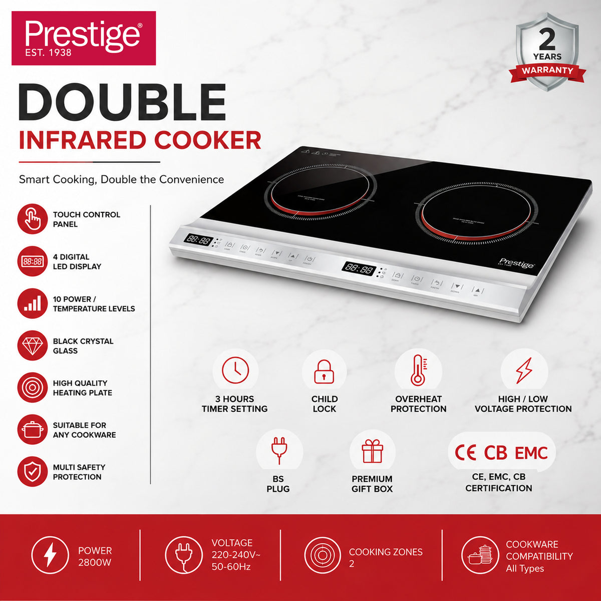 Prestige Double Infrared Cooker 2800W | PR81513