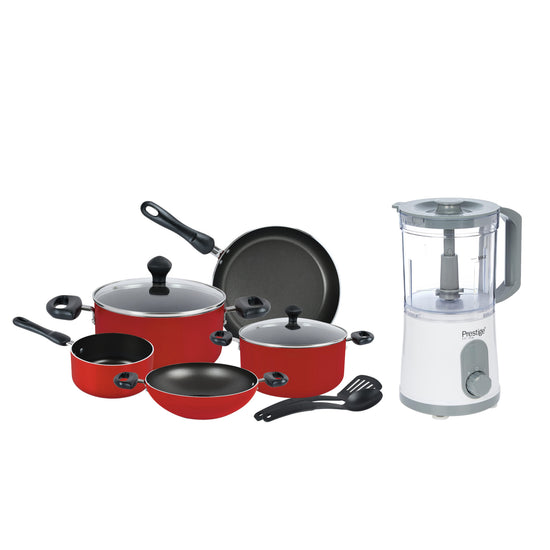 Prestige 9-Piece Non-Stick Cookware Set (PR21569) + Electric Mini Food Chopper (PR81518) Kitchen Combo | PR81547