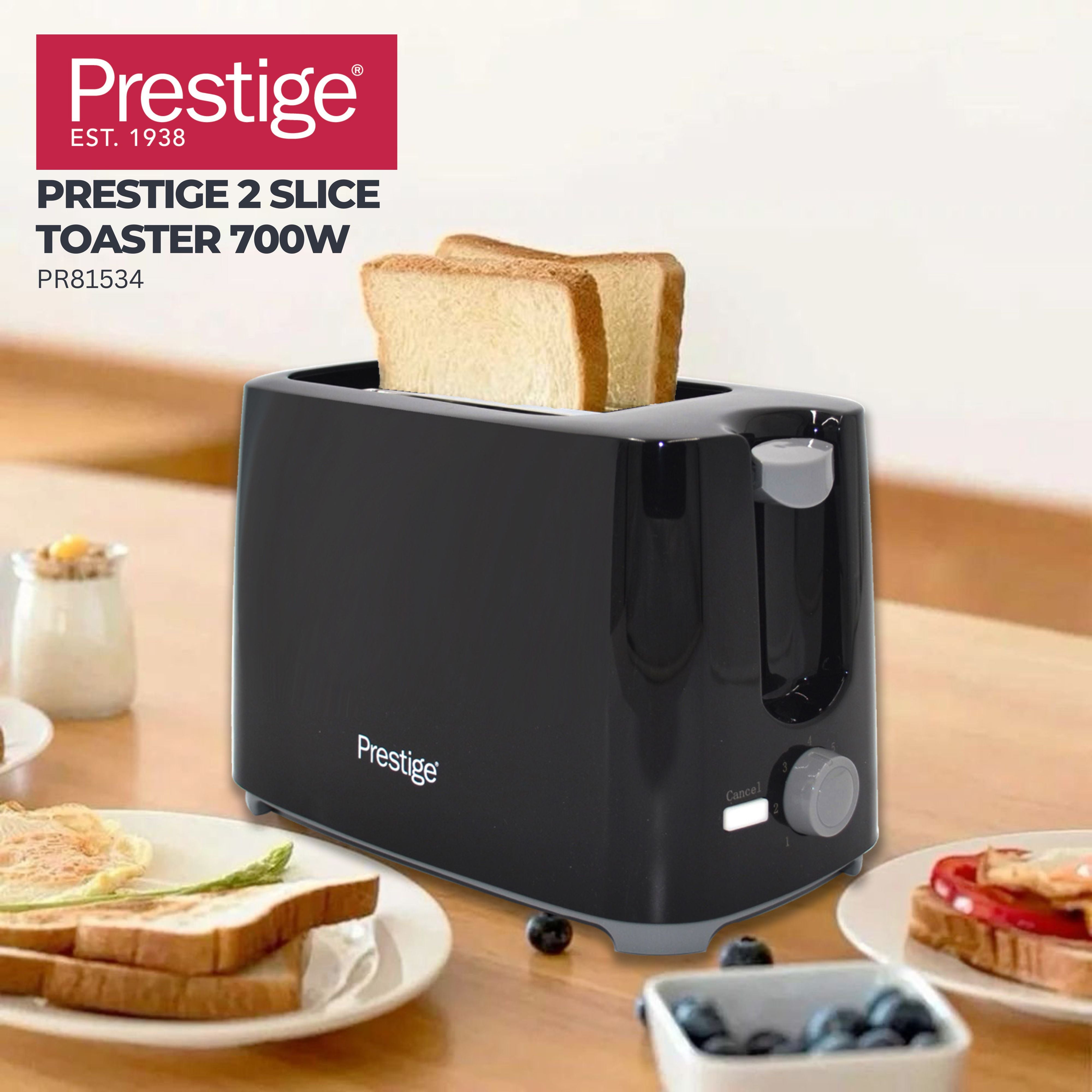 Prestige 2-Slice Compact Bread Toaster Machine (700W) - Black | PR81534