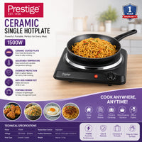 Prestige 1500W ceramic single hotplate PR81403 rust proof body with 185mm heating zone
