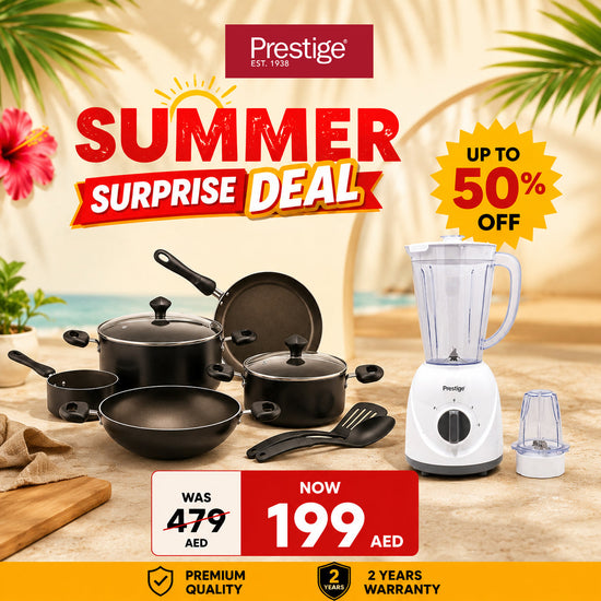 Prestige 9-Piece Non-Stick Cookware Set (PR22480) + 2-in-1 Stand Blender with Grinder 1.5L (PR81529) Combo Pack | PR81644
