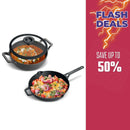 Prestige Pre-Seasoned Cast Iron Cookware Set - 24Cm Kadai W/L & 26Cm Frypan | Black - PR49083