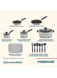 Farberware Cookstart Diamond Max Nonstick Cookware Sets 15 Pcs - SLV