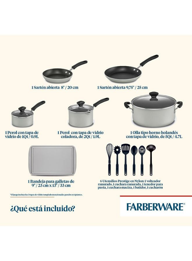 Farberware Cookstart Diamond Max Nonstick Cookware Sets 15 Pcs - SLV