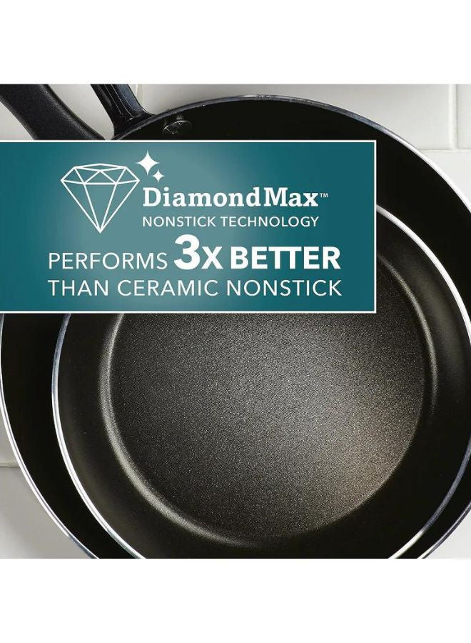 Farberware Cookstart Diamond Max Nonstick Cookware | Pots and Pans Set with Glass Lids | Non-Stick Cookware Set 15 Piece - Black