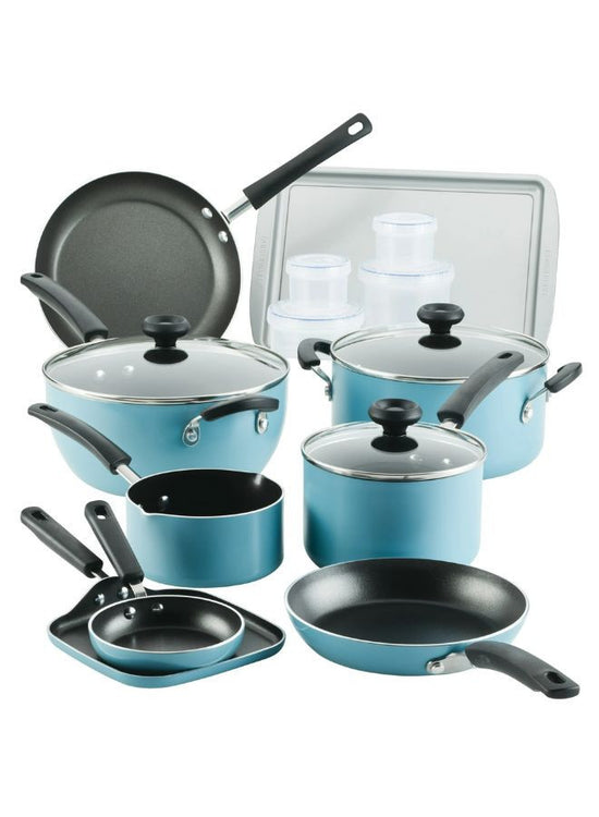 Farberware Cookstart Pots and Pans Set 20-Piece | Nonstick Cookware Set - Aqua