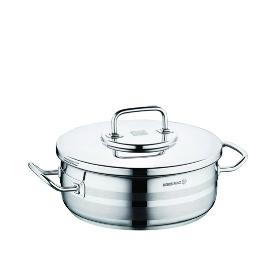 Korkmaz Astra2 Low Casserole 28x10 cm / 6 L | Induction Pot for Cooking | Turkish Stainless Steel Cookware - KA2036