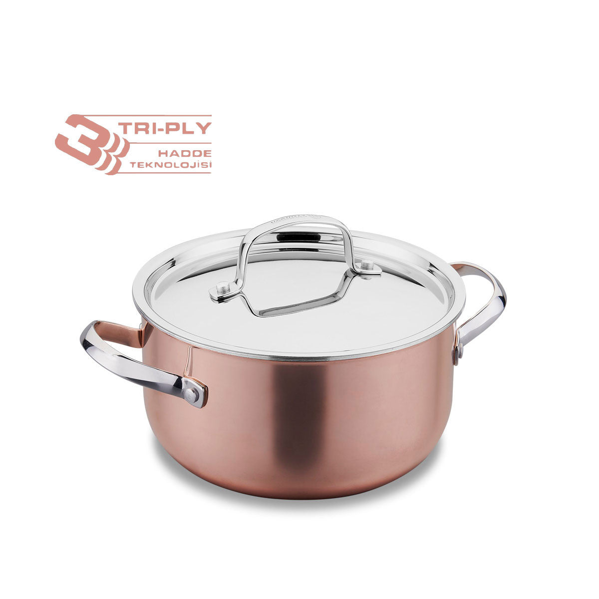 Korkmaz Divani Casserole 24X12 cm / 5.1 L | Induction Compatible Tri-Ply Bottom Stainless Steel Cooking Pot | KA2691