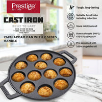 Prestige Cast Iron Pre-Seasoned Duel Handle Appam Pan 26 CM | PR48908