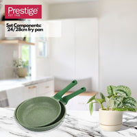 Prestige Essentials Granite Non Stick Set Combo | 24cm + 28CM Fry Pan Set | Induction Cookware Set 2 Pieces | Green - PR80996