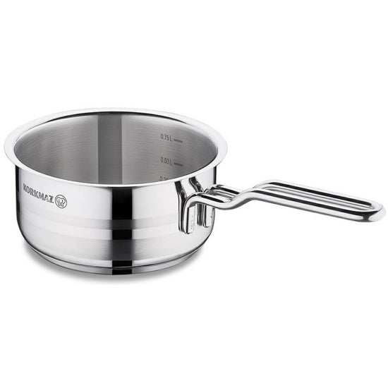 Korkmaz Astra Stainless Steel Saucepan 14 X 7 Cm 1.0 Ltr | Stainless Steel Induction Compatible Tri-Ply Bottom Saucepan | KA2046
