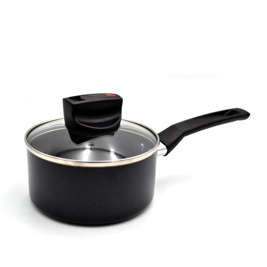Prestige Safecook Nonstick Saucepan 20 cm | Aluminum Saucepan with Glass Lid | PR22098 - Black