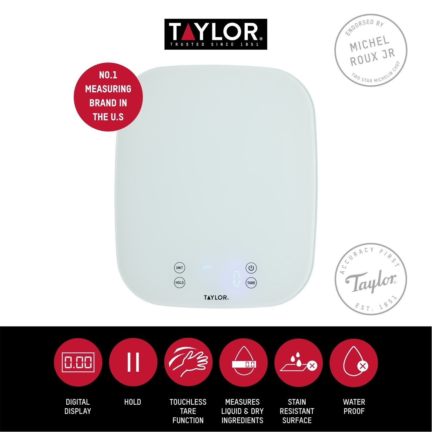 Taylor Pro Waterproof Digital Dual Scale | 14 kg Capacity Bathroom Scale | Durable, Easy-to-Read Design for Accurate Weight Measurement – White (Model: ELTYPSCALE13WP)