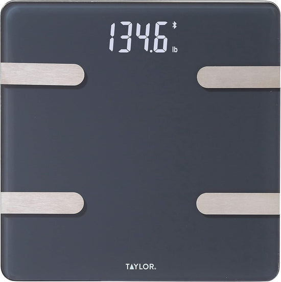 Taylor Bluetooth Smart Body Composition Scale | 400 lb Capacity for Body Weight, Fat, Water, Muscle & Bone Mass | BMI & Weight Tracking via Smartphone App – Charcoal (Model: EL5297054)