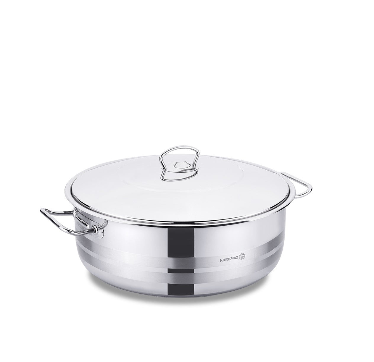 Korkmaz Mega Stainless Steel Low Casserole with Lid 28x11 cm / 6.5 L  | Silver - KA1941