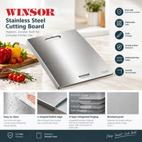 Winsor Stainless Steel Chopping Board | Premium Scratch & Rust Resistance Surface | Easy To Clean | 1.00 MM Thickness| WR80840