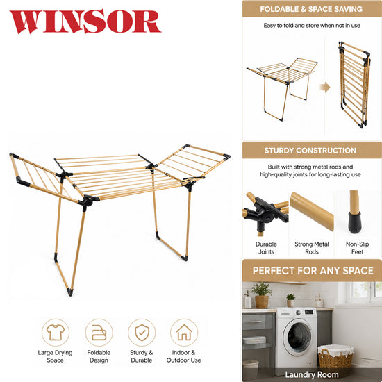 Winsor 21M Gold Clothes Drying Foldable Stand – Heavy Duty Iron Tubes with Rust Proof Powder Coating Laundry Dryer - WR80846 (Golden Edition)
