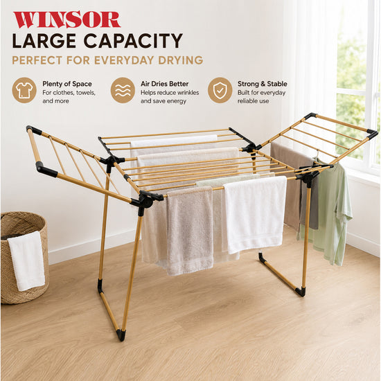 Winsor 21M Gold Clothes Drying Foldable Stand – Heavy Duty Iron Tubes with Rust Proof Powder Coating Laundry Dryer - WR80846 (Golden Edition)