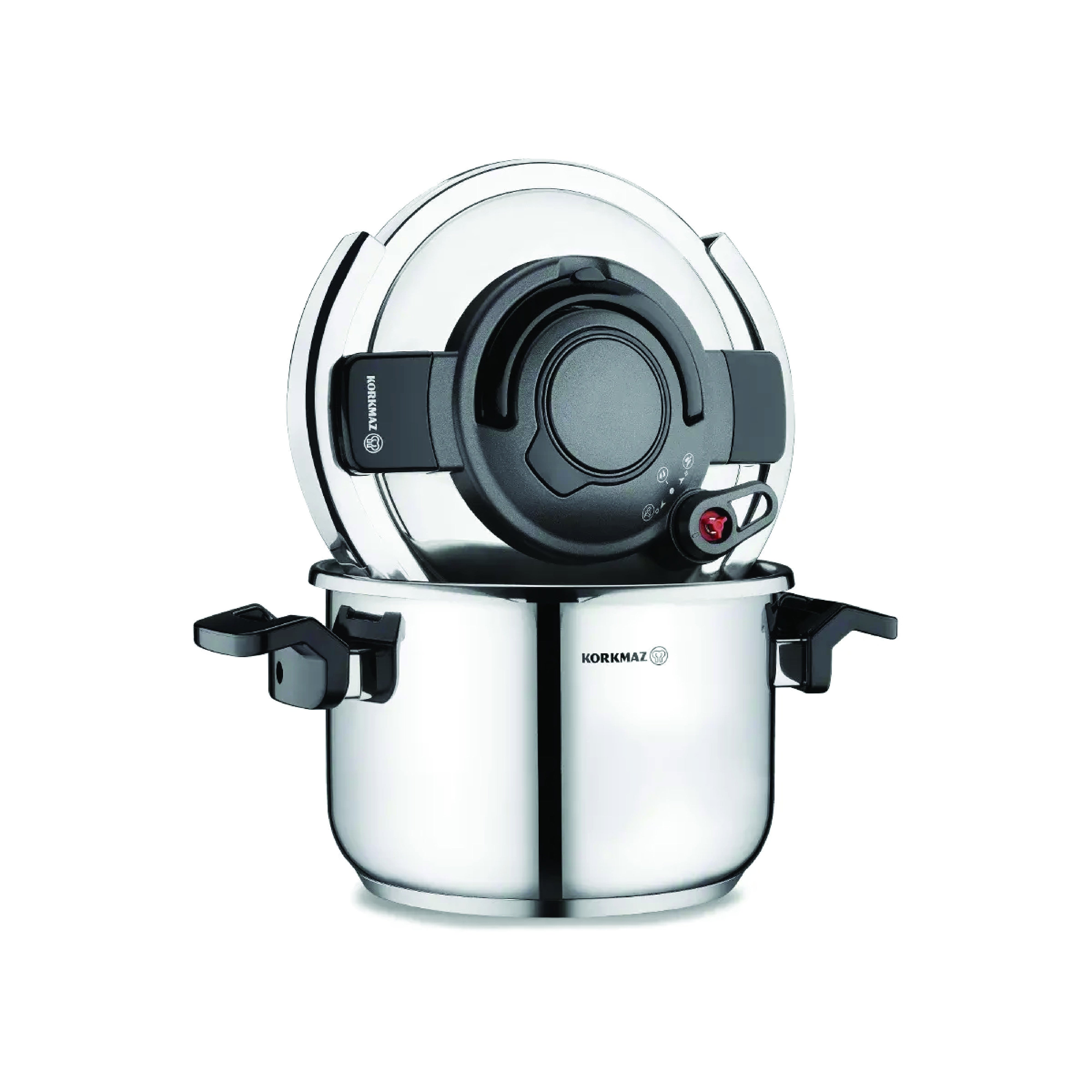 Korkmaz Alessa Pressure Cooker 5 to 12 Liters | Induction Compatible Tri-Ply Bottom Turkish pressure cooker Stainless Steel |KA173
