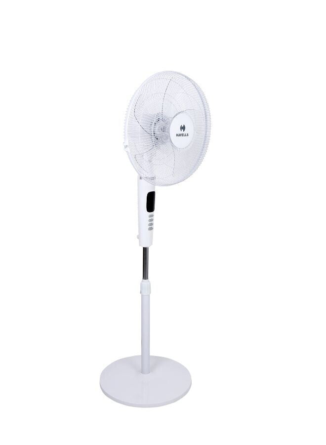 Havells Rigo Pedestal Stand Fan with Remote White 400Mm | 3 Speed Levels & Adjustable Height | 5AS Blade with 1 Hours Timer