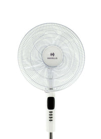 Havells Rigo Pedestal Stand Fan with Remote White 400Mm | 3 Speed Levels & Adjustable Height | 5AS Blade with 1 Hours Timer