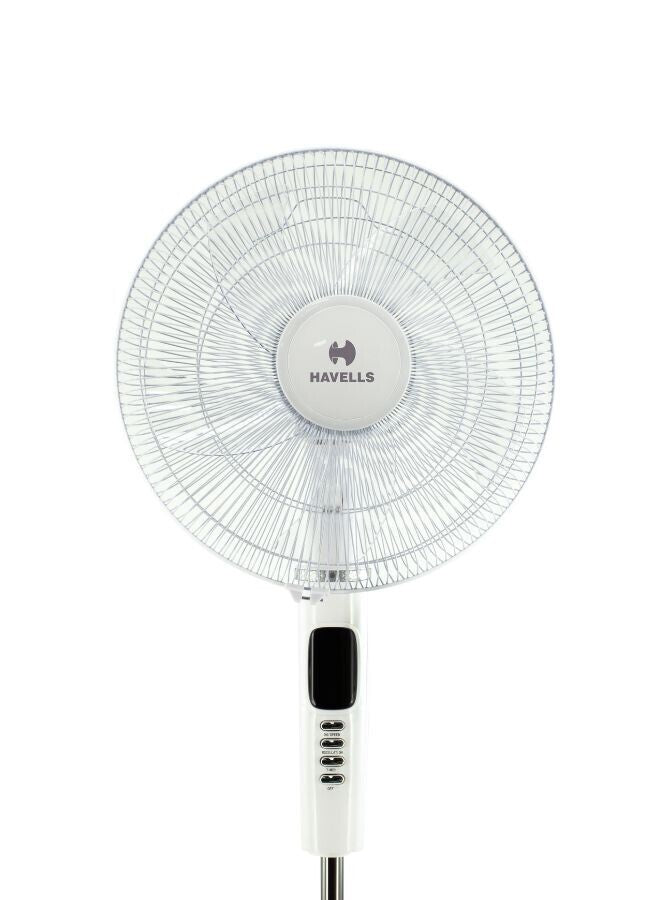 Havells Rigo Pedestal Stand Fan with Remote White 400Mm | 3 Speed Levels & Adjustable Height | 5AS Blade with 1 Hours Timer