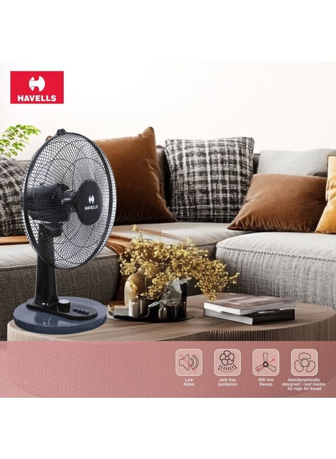Havells Rigo Table Fan White 400Mm | 3 Speed Settings with Wide Oscillation with Stable Base |  Ideal for Desk Fan, Home or Office Use